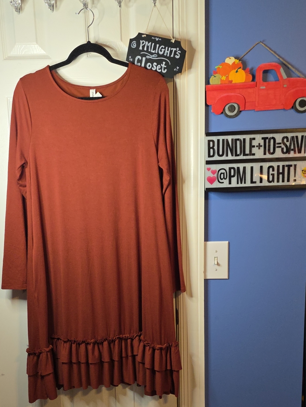 Zenana Outfitters Long Sleeve Ruffle Hem Tunic Top Rust Brown XL